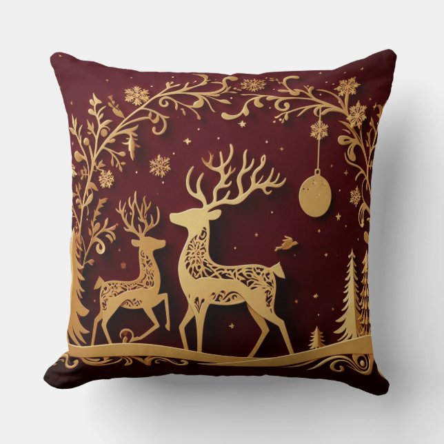 Enchanted Reindeer – Holiday Whimsy Cushion (Front)
