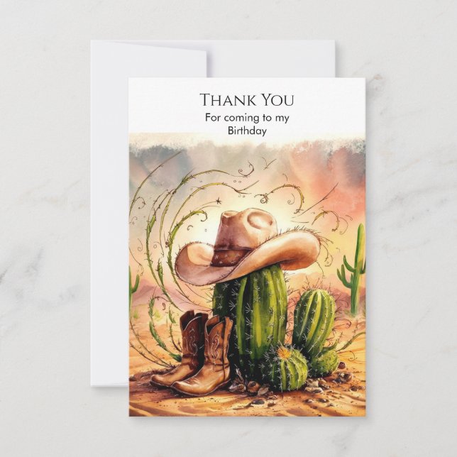 Enchanted Rodeo Cowboy Birthday Thank You Card (Front)