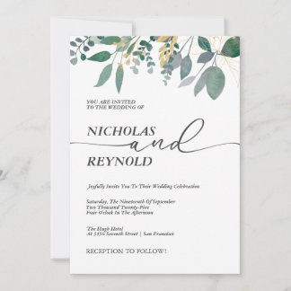 Enchanted Romance Eucalyptus Leaves Wedding Invitation
