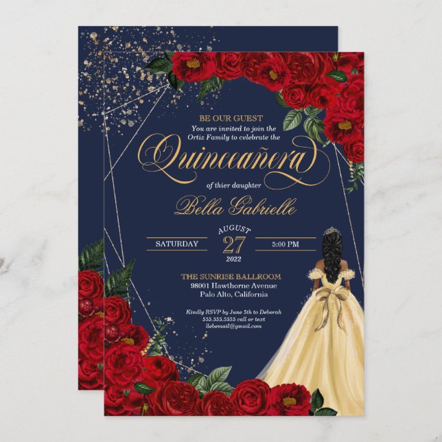 Enchanted Rose Beauty and the Beast Quinceañera Invitation (Front/Back)
