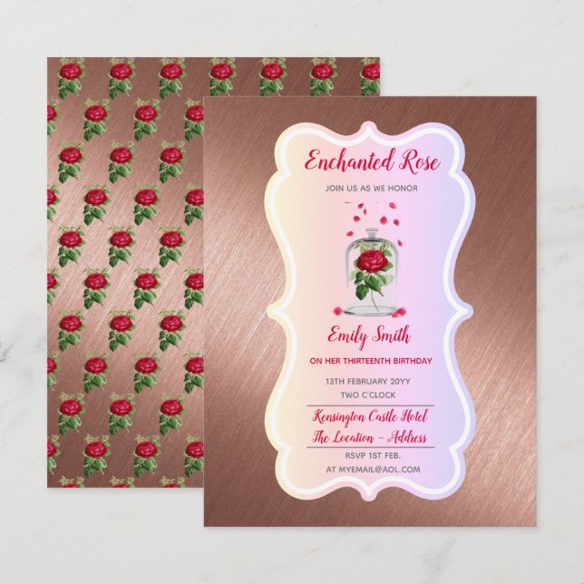 ENCHANTED ROSE Birthday Invitation Fairytale (Front/Back)