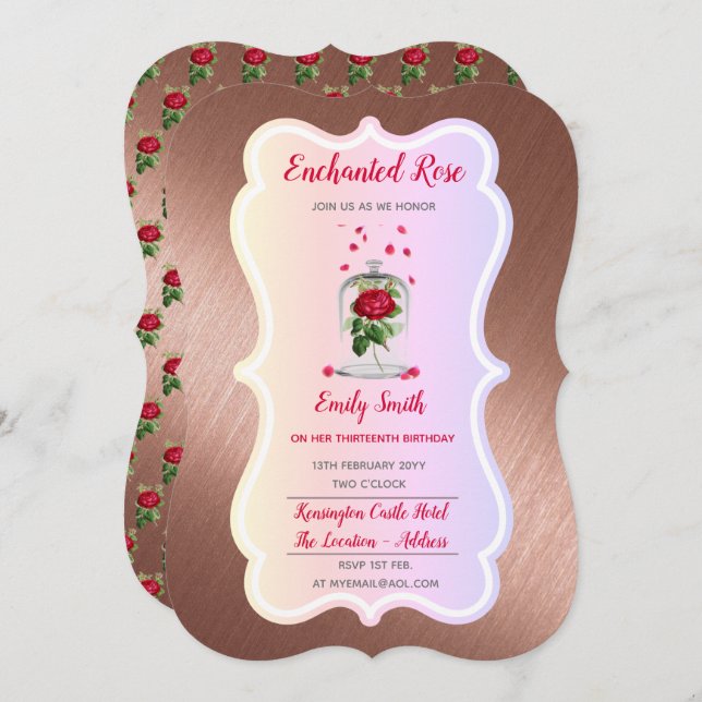 ENCHANTED ROSE Birthday Invitation Fairytale (Front/Back)