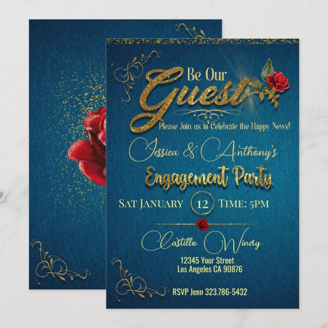 Enchanted Rose Engagement Invitation (Front/Back)