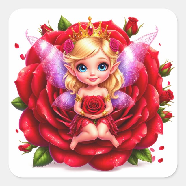 Enchanted Rose Fairy For Fantasy Lovers Square Sticker (Front)
