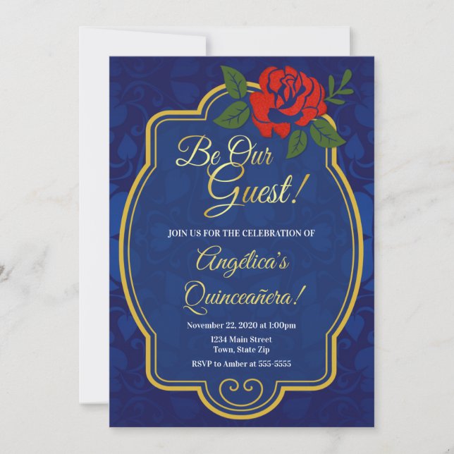 Enchanted Rose Fairytale Quinceañera Invitation (Front)