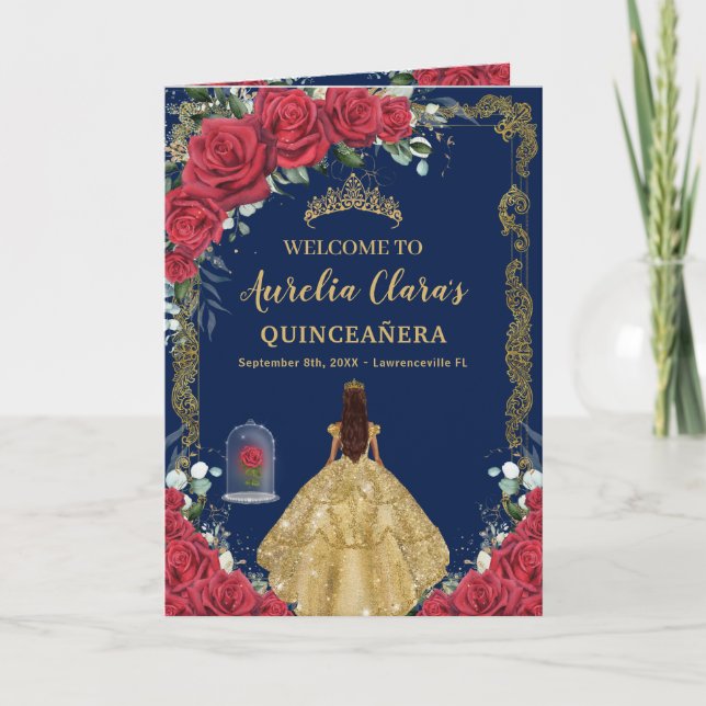 Enchanted Rose Floral Quinceañera Order of Events Programme (Front)