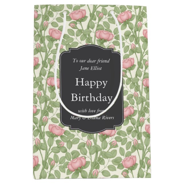 Enchanted Rose Garden Ivory Custom Medium Gift Bag (Front)