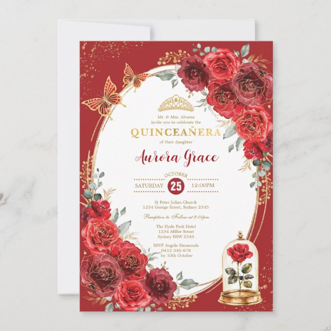 Enchanted Rose Quinceañera 15th Birthday Party Invitation (Front)