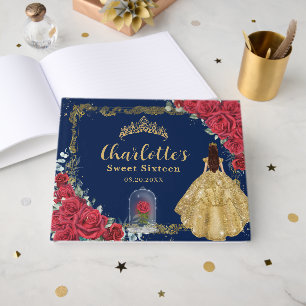 Enchanted Rose Red Floral Fair Princess Sweet 16  Guest Book