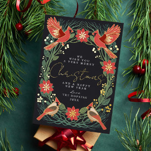 Enchanted Rustic Christmas Cardinals  Foil Holiday Card