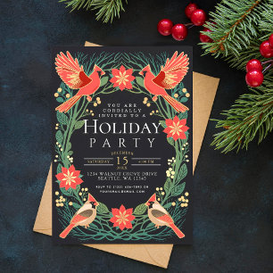 Enchanted Rustic Christmas Cardinals Holiday Party Invitation