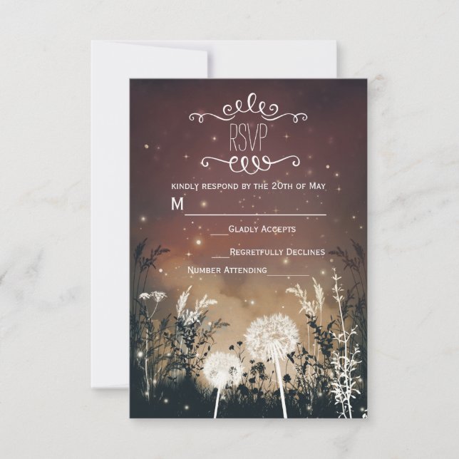 Enchanted Rustic Night Sky Stars & Foliage RSVP Card (Front)