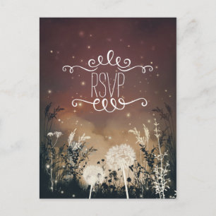 Enchanted Rustic Night Sky Stars & Foliage RSVP Invitation Postcard