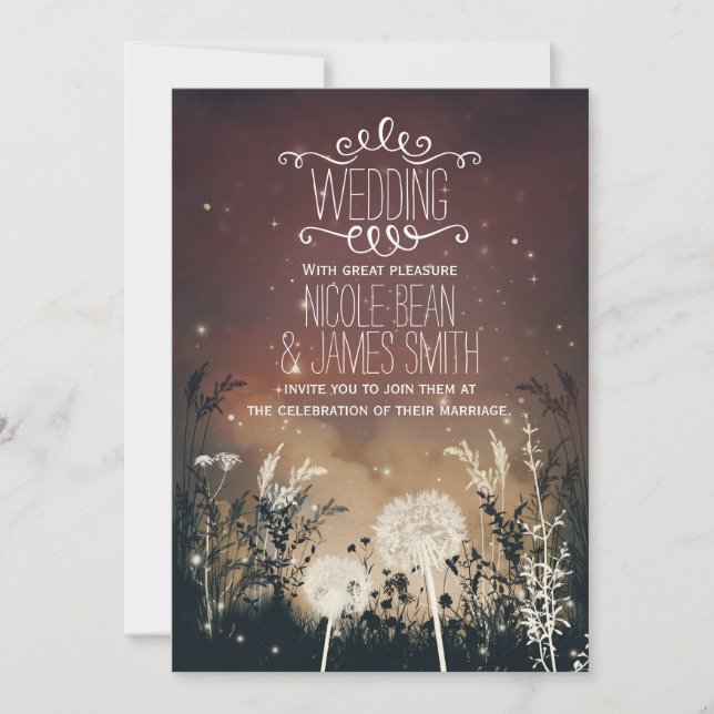 Enchanted Rustic Night Sky Stars & Foliage Wedding Invitation (Front)