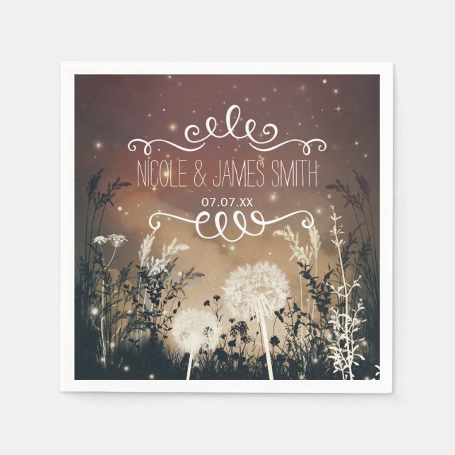 Enchanted Rustic Night Sky Stars & Foliage Wedding Napkin (Front)