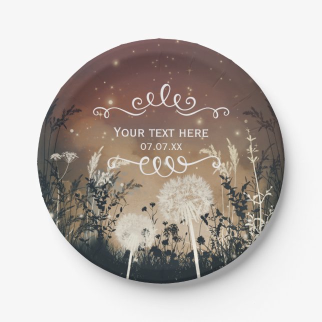 Enchanted Rustic Night Sky Stars & Foliage Wedding Paper Plate (Front)