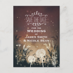 Enchanted Rustic Sky Stars & Foliage Save The Date Announcement Postcard