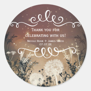 Enchanted Rustic Sky Stars & Foliage Wedding Favou Classic Round Sticker