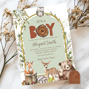 Enchanted Sage Green Forest Woodland Baby Shower Invitation