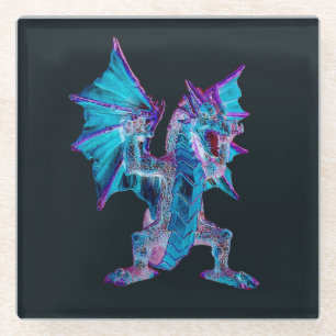 Enchanted Sapphire Blaze Dragon Cosmic Drink Glass Coaster