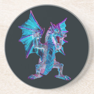 Enchanted Sapphire Blaze Dragon Fantasy Sandstone Coaster