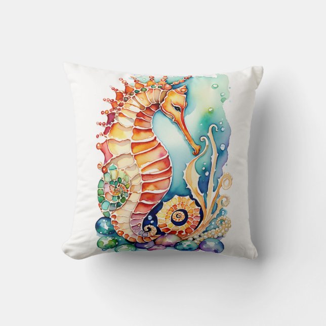 Enchanted Seahorse Stories Throw Pillow (Front)