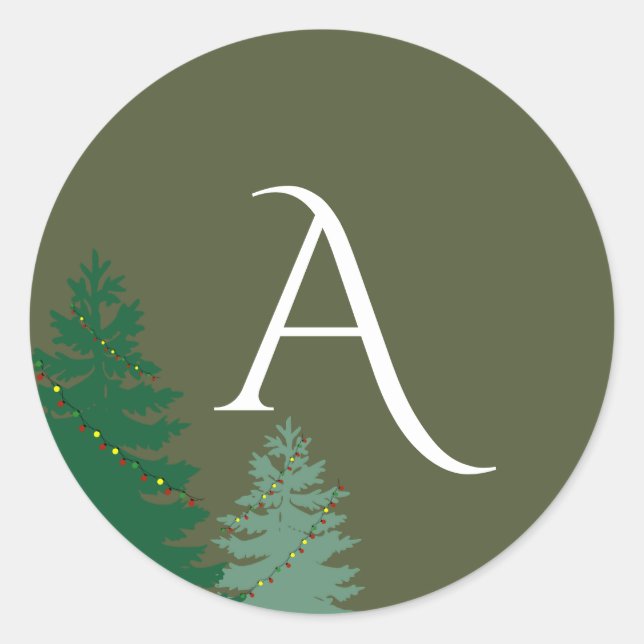 Enchanted Season Holiday Monogram Classic Round Sticker (Front)