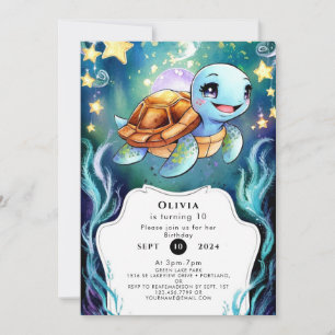Enchanted Simple Boho Turtle Birthday Invitation