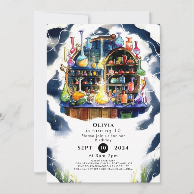 Enchanted Simple Chemistry Scientist Birthday Invitation (Front)
