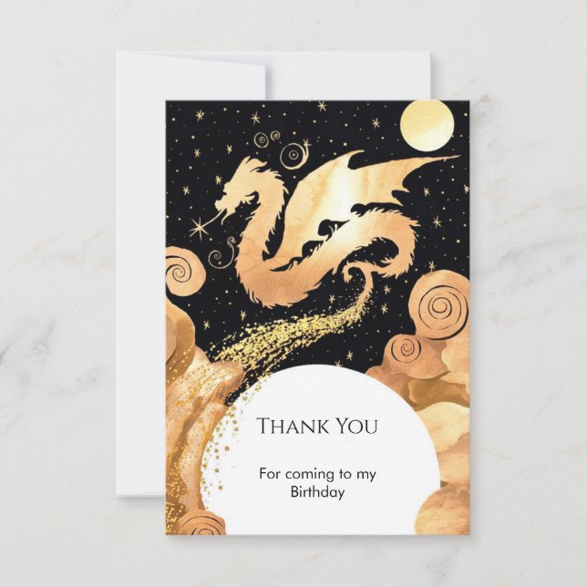 Enchanted Simple Dragon Birthday Thank You Card (Front)