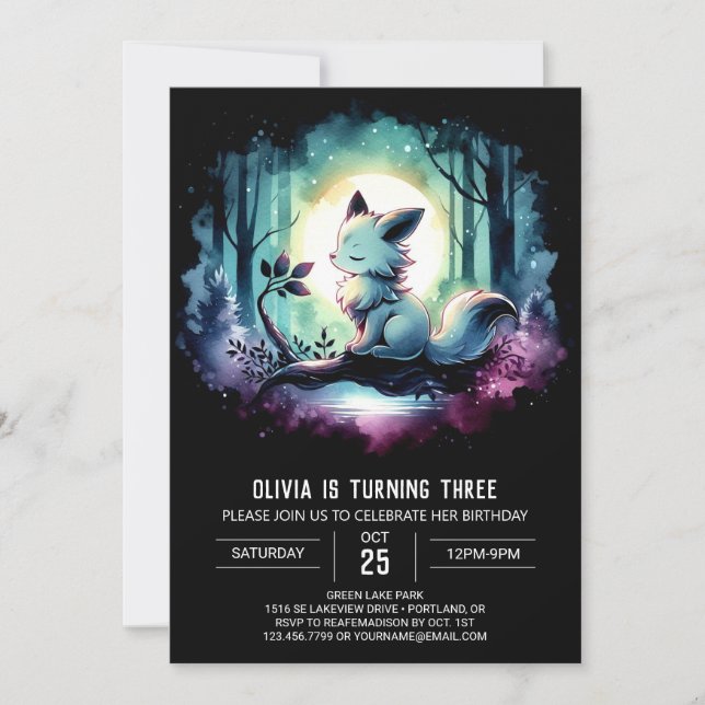 Enchanted Simple Wolf Birthday Invitation (Front)