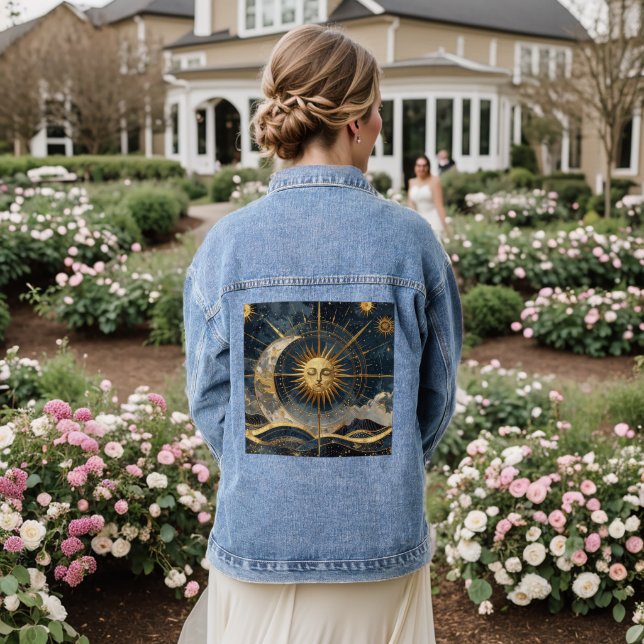 Enchanted Skies Whimsical Celestial Denim Jacket (Wedding Back)