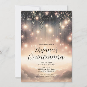 Enchanted Sky Tree Glow Stars & Clouds Quinceañera Invitation