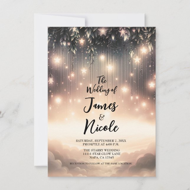 Enchanted Sky Tree Glow Stars & Clouds Wedding Invitation (Front)