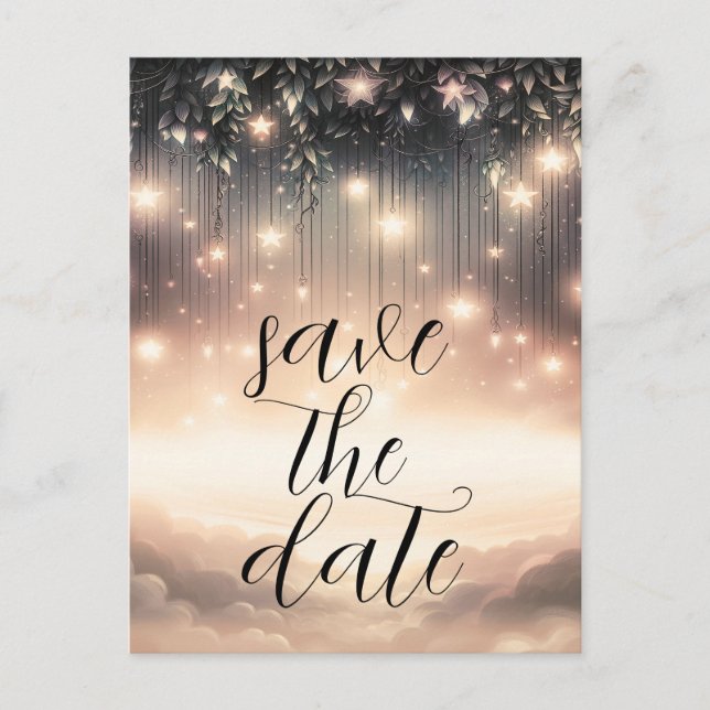 Enchanted Sky Tree Glow Stars Save the Date  Announcement Postcard (Front)