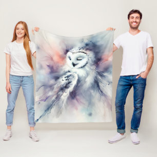 Enchanted Snowy Owl in Watercolor Fleece Blanket