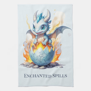 Enchanted Spills Blue Dragon Tea Towel
