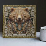 Enchanted Spirit Bear Personalised Name Tile<br><div class="desc">Immerse yourself in the captivating aura of our Enchanted Spirit Bear Ceramic Tile. Crafted with care, the tile showcases a bear adorned with tribal jewels, embodying the spirit of happycore aesthetic and carpet punk culture. This radiant bear symbolises the protective, loving spirits of cherished family members, friends, or loved ones...</div>
