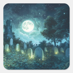 Enchanted spooky cemetery square sticker