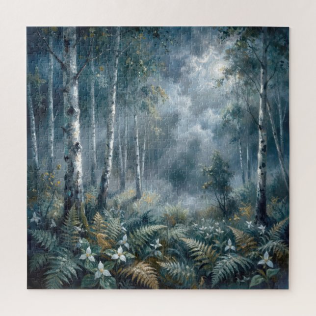Enchanted Spring Birch Forest in Moonlight Jigsaw Puzzle (Vertical)
