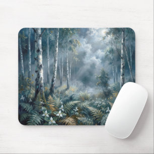 Enchanted Spring Birch Forest in Moonlight Mouse Mat