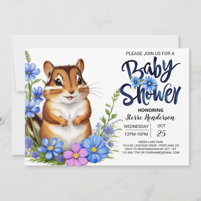 Enchanted Squirrel Forest Blue Boy Baby Shower Invitation (Front)