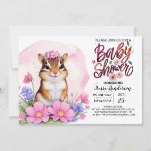 Enchanted Squirrel Forest Pink Girl Baby Shower Invitation