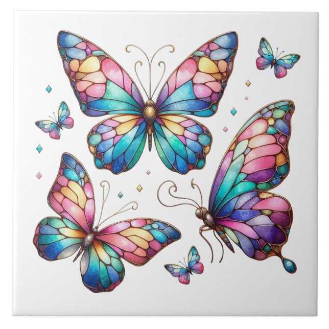Enchanted Stained Glass Butterfly Cluster Tile (Front)