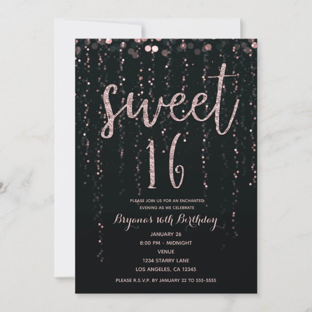 Enchanted Star Lights Rose Gold Blush Sweet 16  Invitation (Front)
