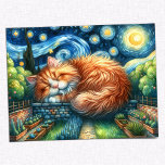 Enchanted Starry Night Cat Postcard<br><div class="desc">Dive into a world of enchantment with our "Enchanted Starry Night Cat" postcard, showcasing a whimsical watercolor painting that captures the serene beauty of a sleeping Maine Coon cat. This colourful, ginger-hued cat lies beneath a swirl of starry skies, reminiscent of Van Gogh's masterpieces but with a unique, dreamlike twist....</div>