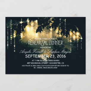 Enchanted string lights trees rehearsal dinner invitation