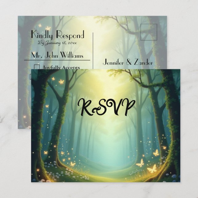 Enchanted Sunlit Summer Grove RSVP Postcard (Front/Back)