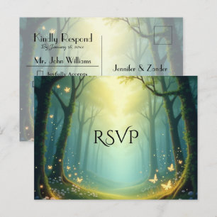 Enchanted Sunlit Summer Grove Wedding RSVP Invitation Postcard