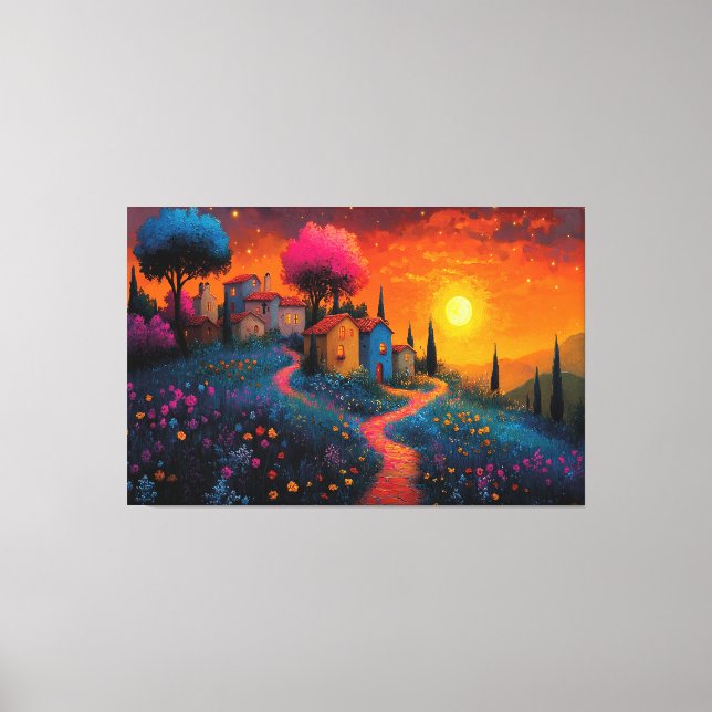 Enchanted Sunset Village Canvas Print (Front)